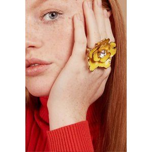 KENNETH JAY LANE Gold Yellow Flower Ring with Crystal